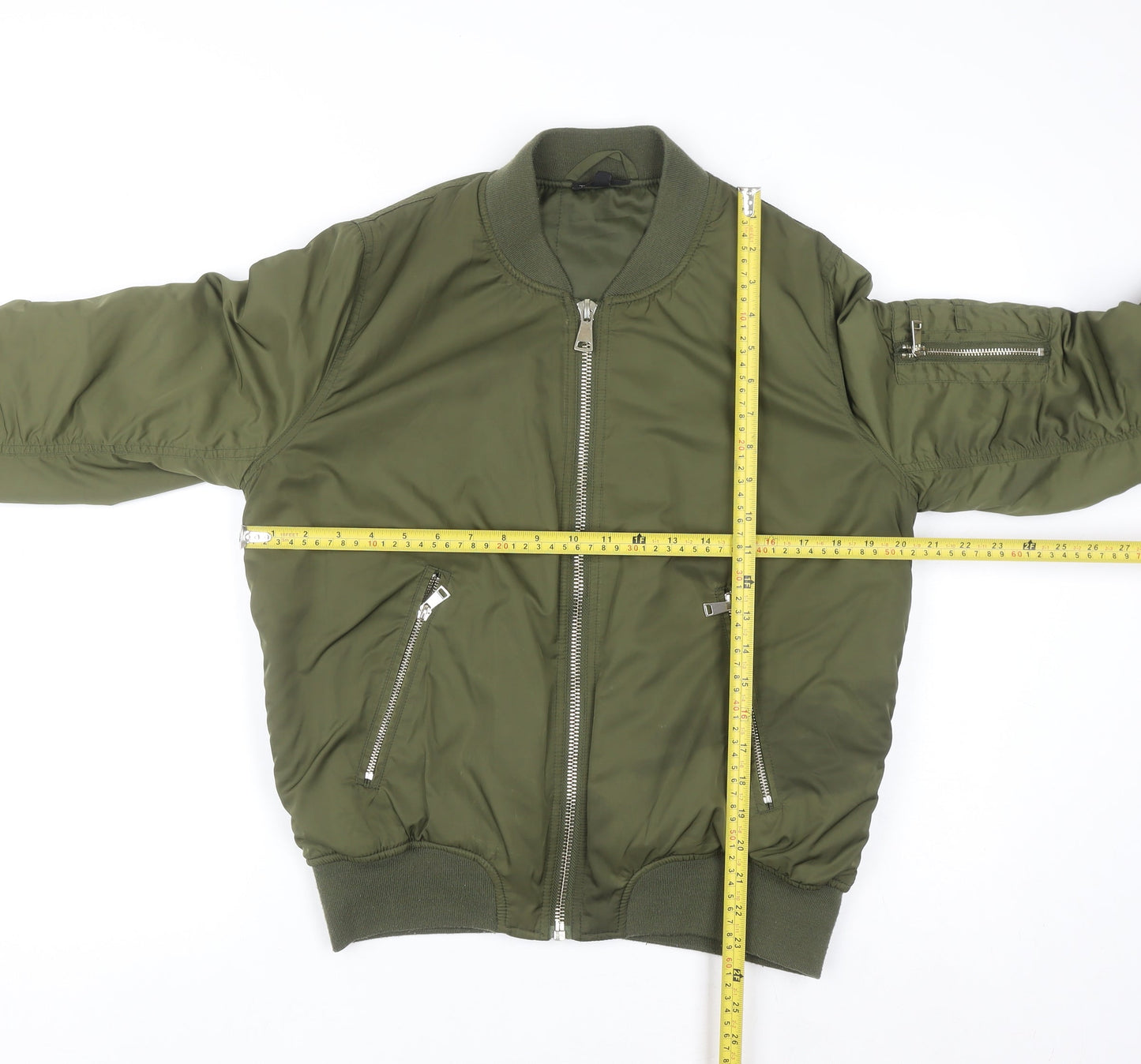 Topshop Women Green Size 12 Bomber Jacket Polyester Zip Casual