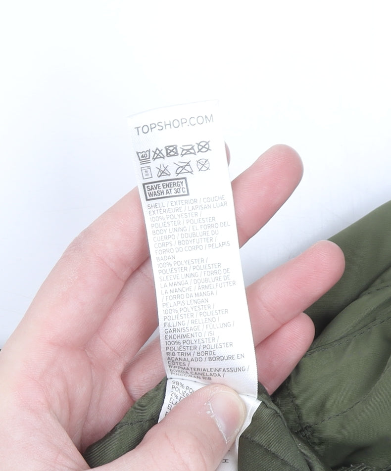 Topshop Women Green Size 12 Bomber Jacket Polyester Zip Casual