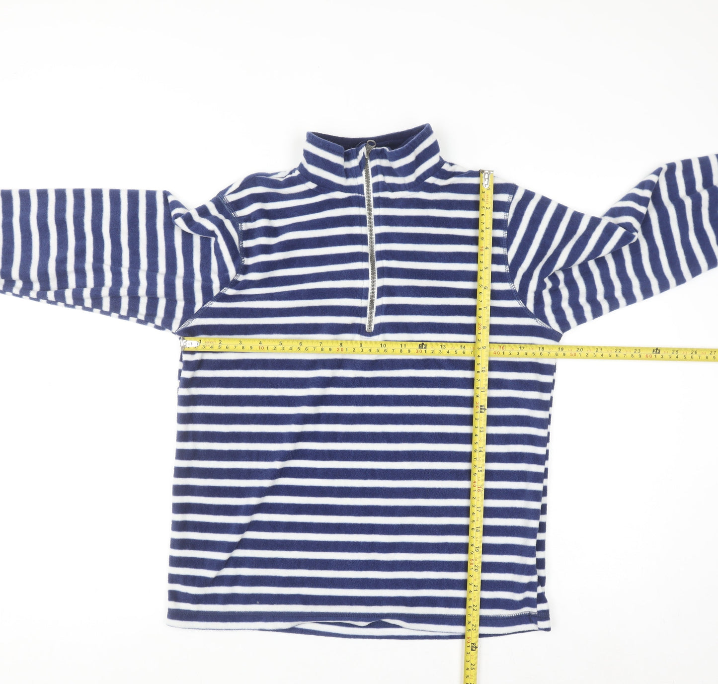 GAP Women Blue White Striped Fleece 1/2 Zip Pullover Sweatshirt L