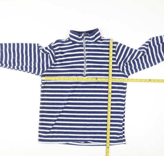 GAP Women Blue White Striped Fleece 1/2 Zip Pullover Sweatshirt L