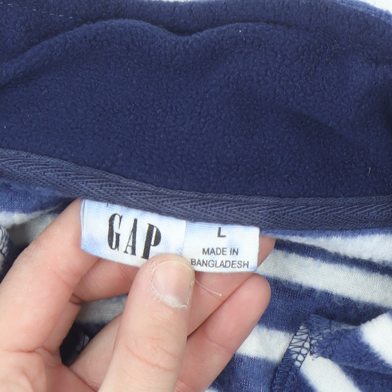 GAP Women Blue White Striped Fleece 1/2 Zip Pullover Sweatshirt L
