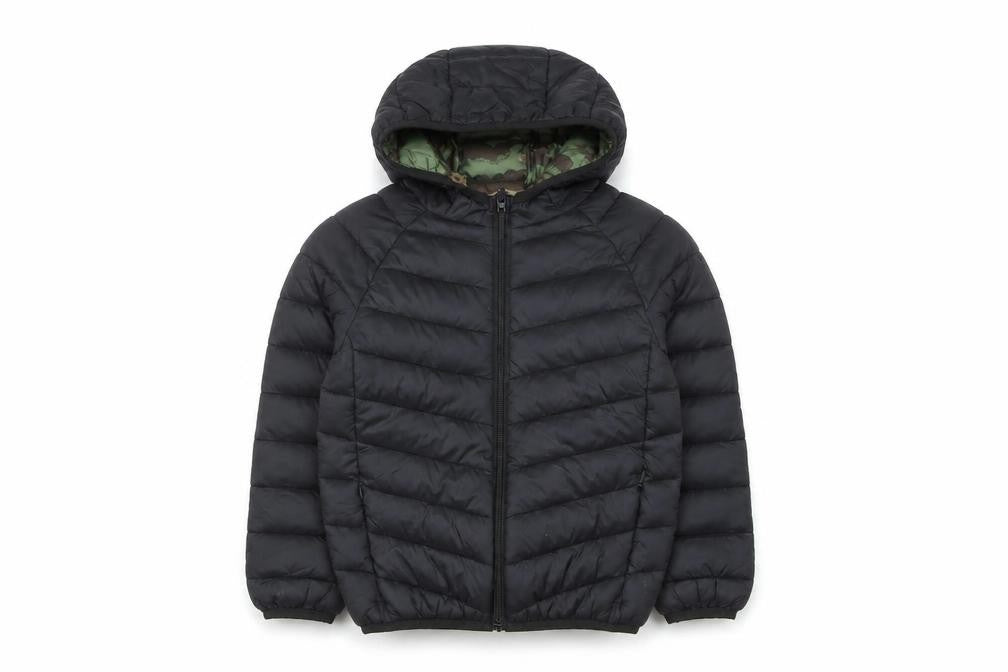 Front view of Marks & Spencer boys’ black hooded puffer jacket 4-5 years