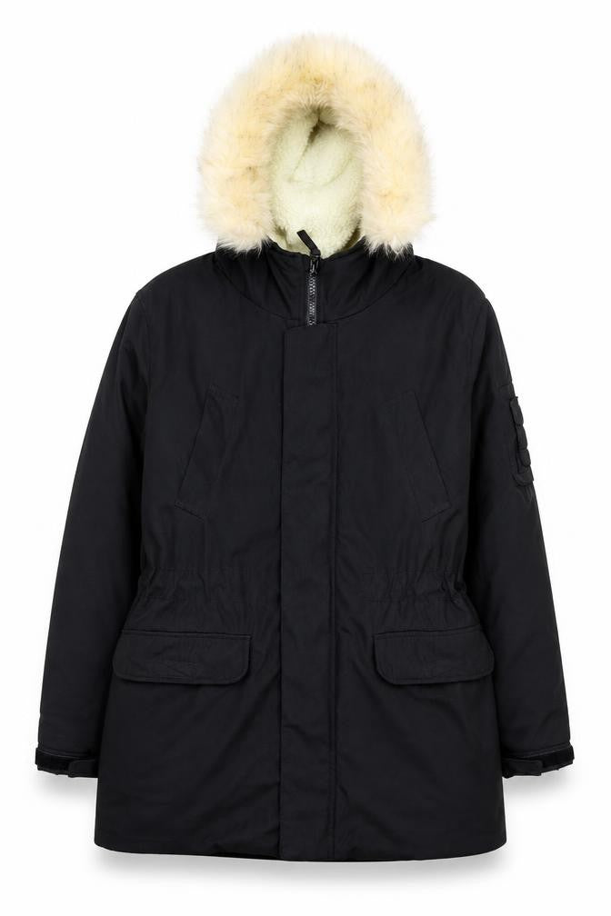 River Island Women’s Black Faux Fur Hooded Parka Coat Size M