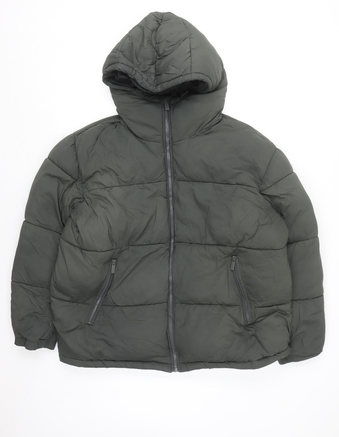ZARA Mens Green Hooded Puffer Jacket Size M Regular Fit