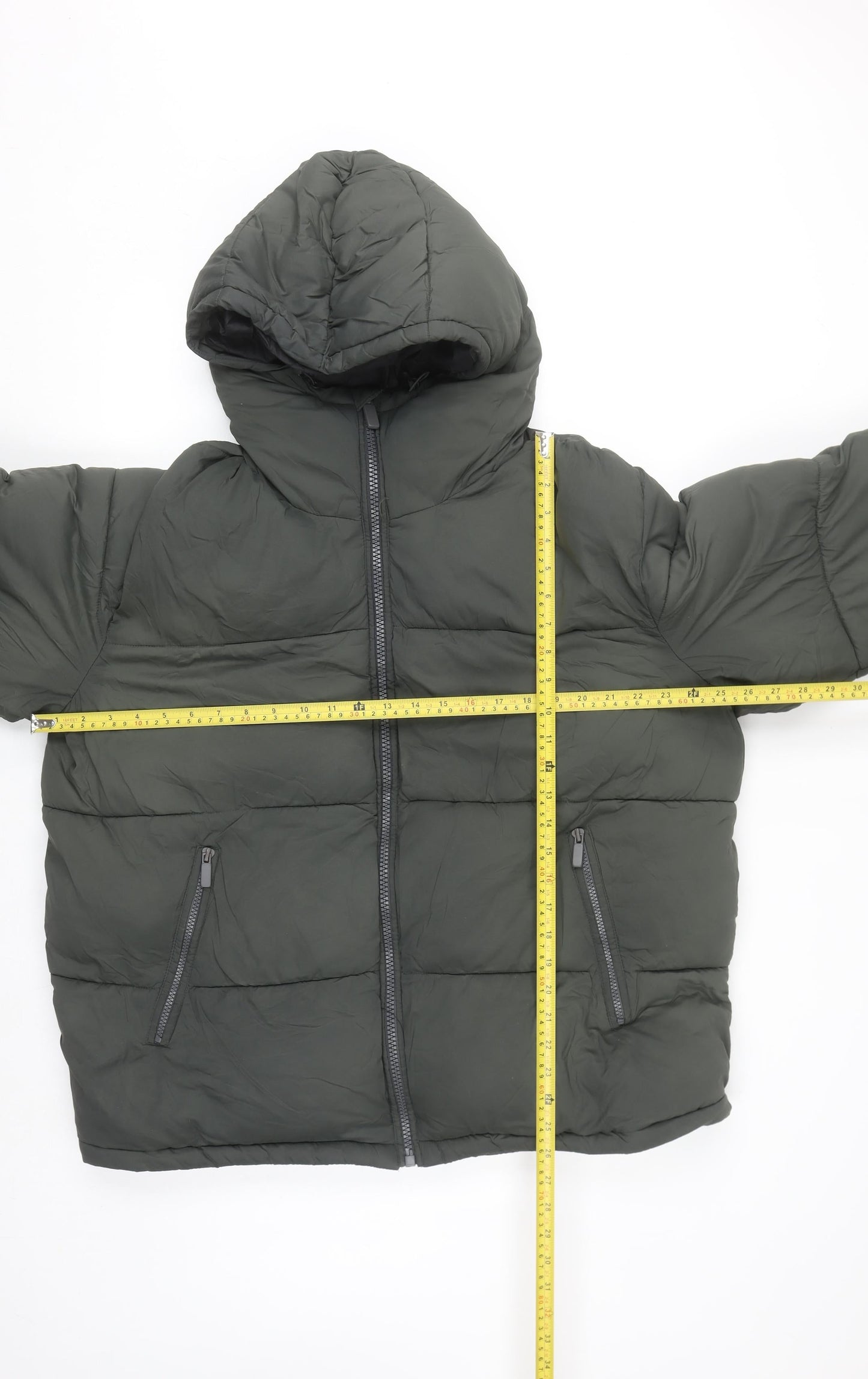 ZARA Mens Green Hooded Puffer Jacket Size M Regular Fit
