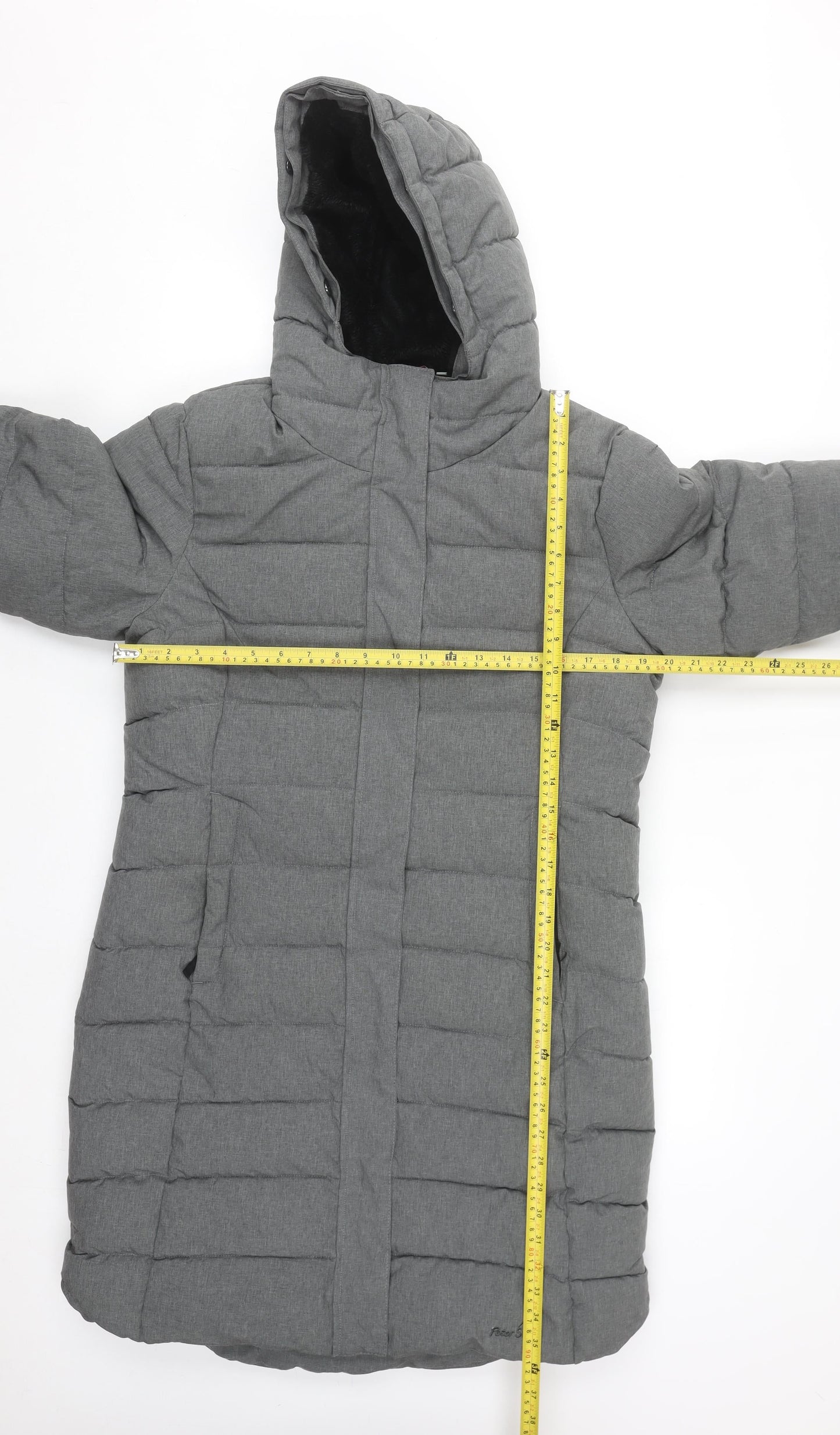 Peter Storm Women's Grey Size 12 Long Puffer Coat with Hood