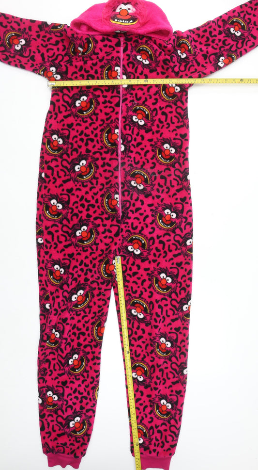 Disney Women's Pink Animal Fleece Onesie XS Zip Hooded Winter Pyjamas
