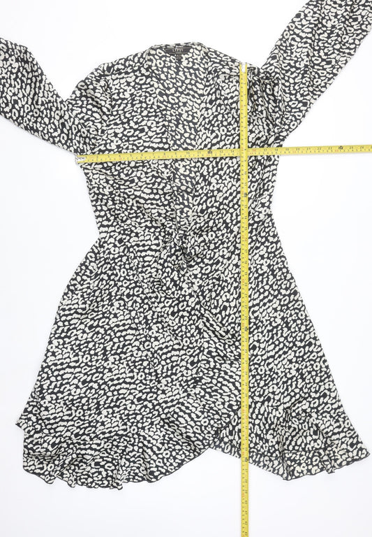 Lipsy Women’s Black Animal Print Wrap Gown Dress UK 12