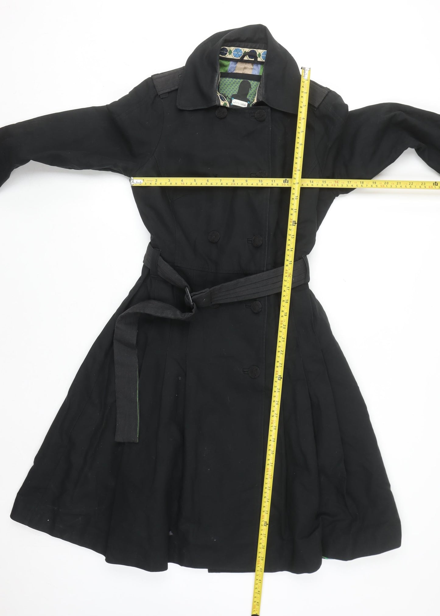 T-Martin White Label Women's Black Embroidered Trench Coat Size M