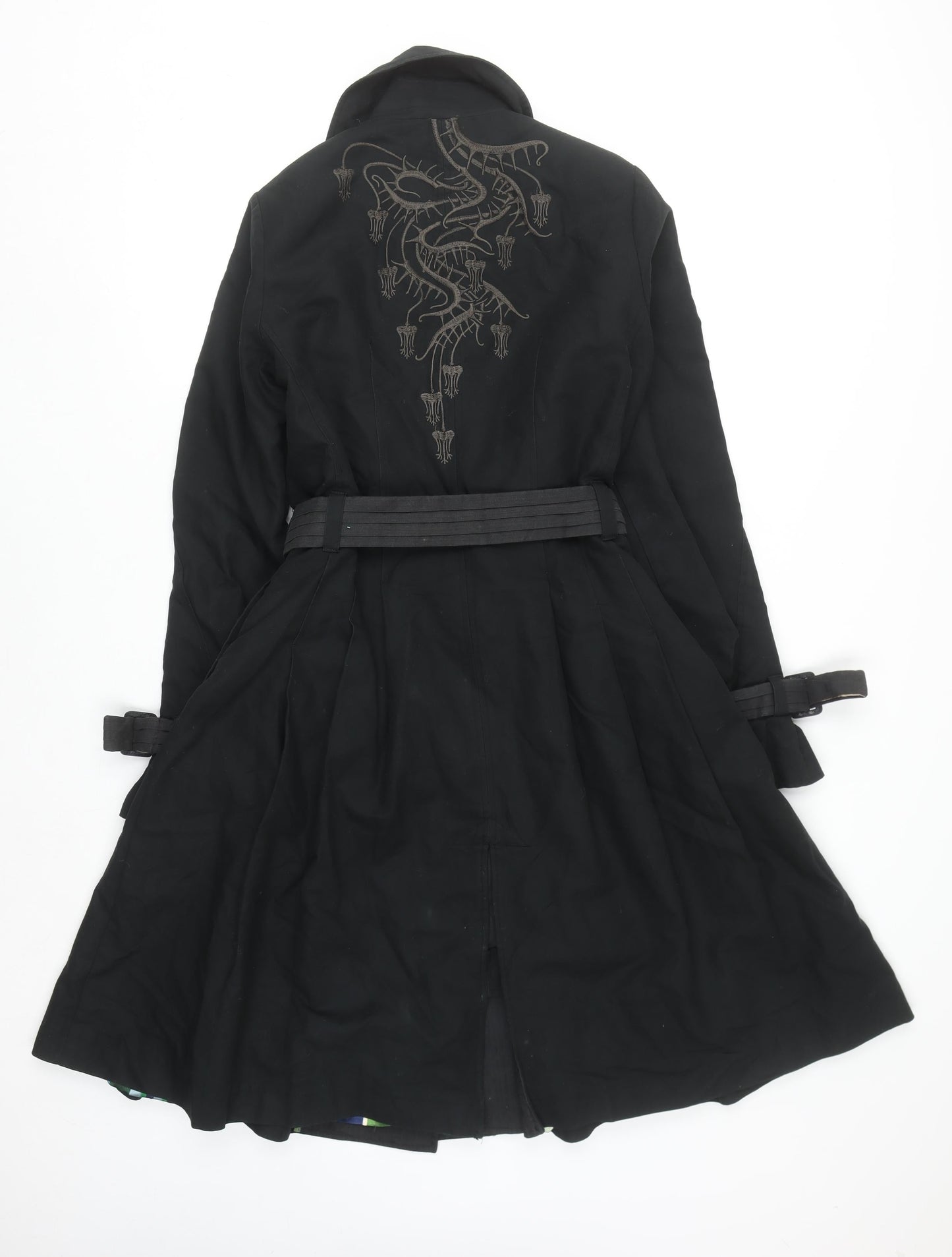 T-Martin White Label Women's Black Embroidered Trench Coat Size M