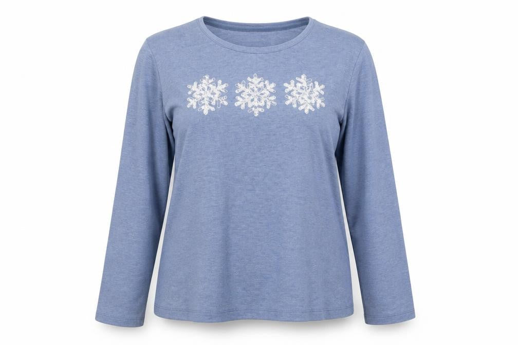 Croft & Barrow Women Blue Petite L Long Sleeve Christmas Pyjama Top