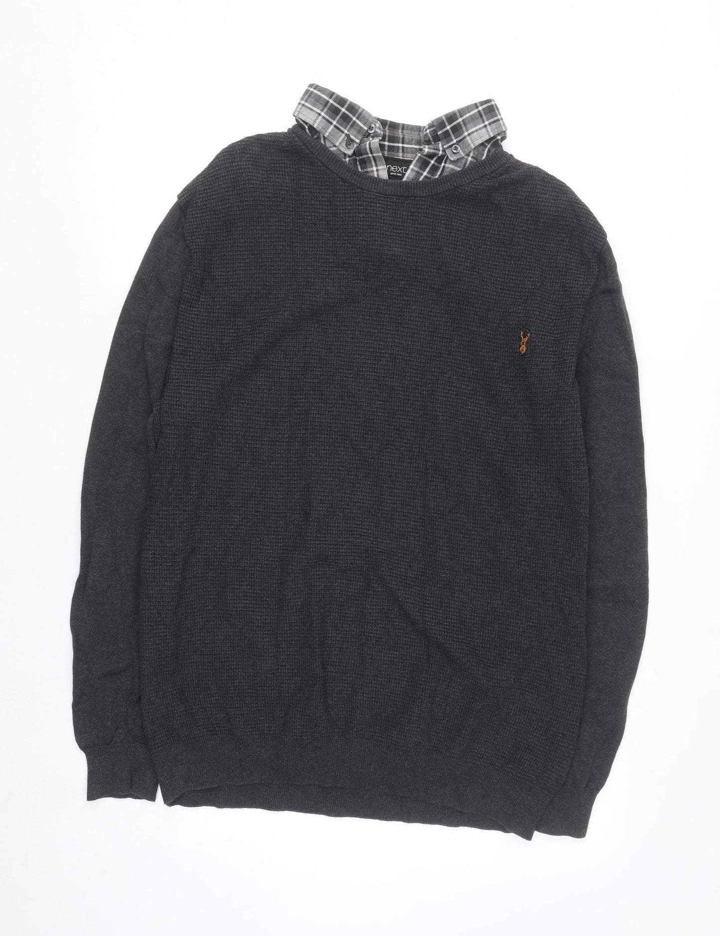 Next Men’s Grey Cotton Waffle-Knit Jumper XL Crew Neck