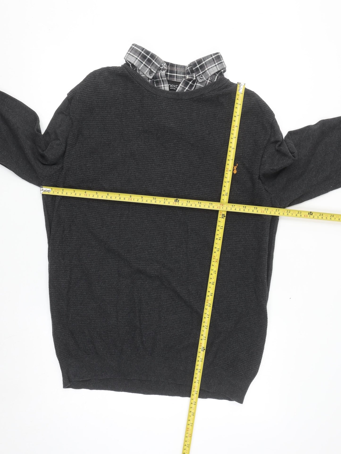Next Men’s Grey Cotton Waffle-Knit Jumper XL Crew Neck