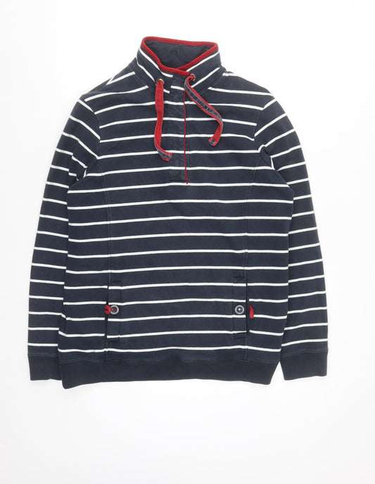 Joules Women's Navy Striped Half Zip Sweatshirt Size 12 Cotton Blend