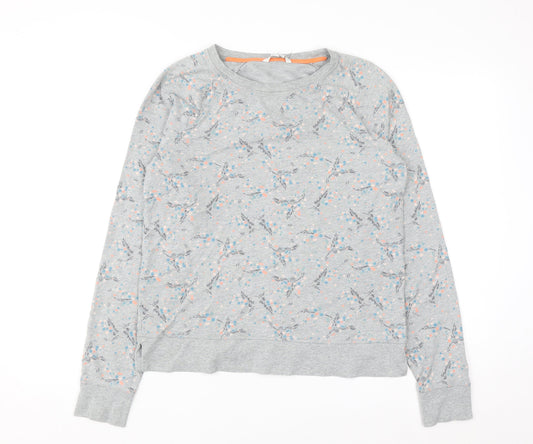 Boden Womens Grey Floral Sweatshirt UK 10 Cotton Crew Neck Long Sleeve