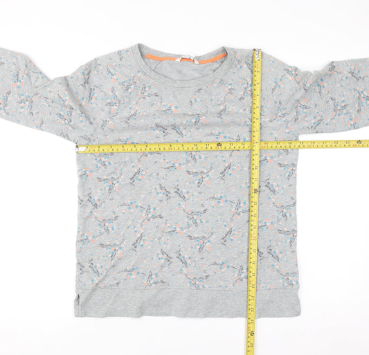 Boden Womens Grey Floral Sweatshirt UK 10 Cotton Crew Neck Long Sleeve
