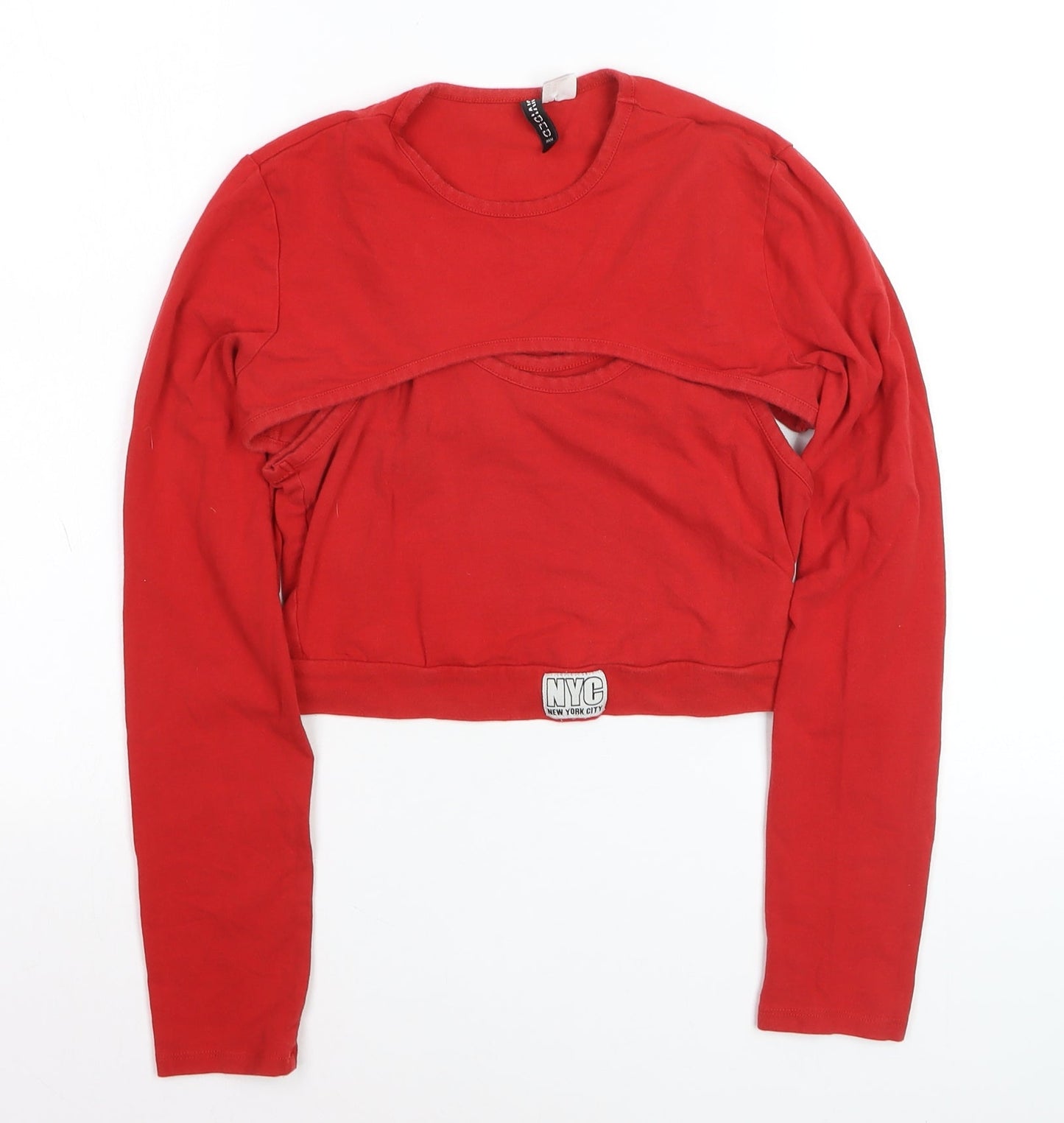 Bershka Women Red Cropped Long Sleeve Slim Fit T-Shirt M