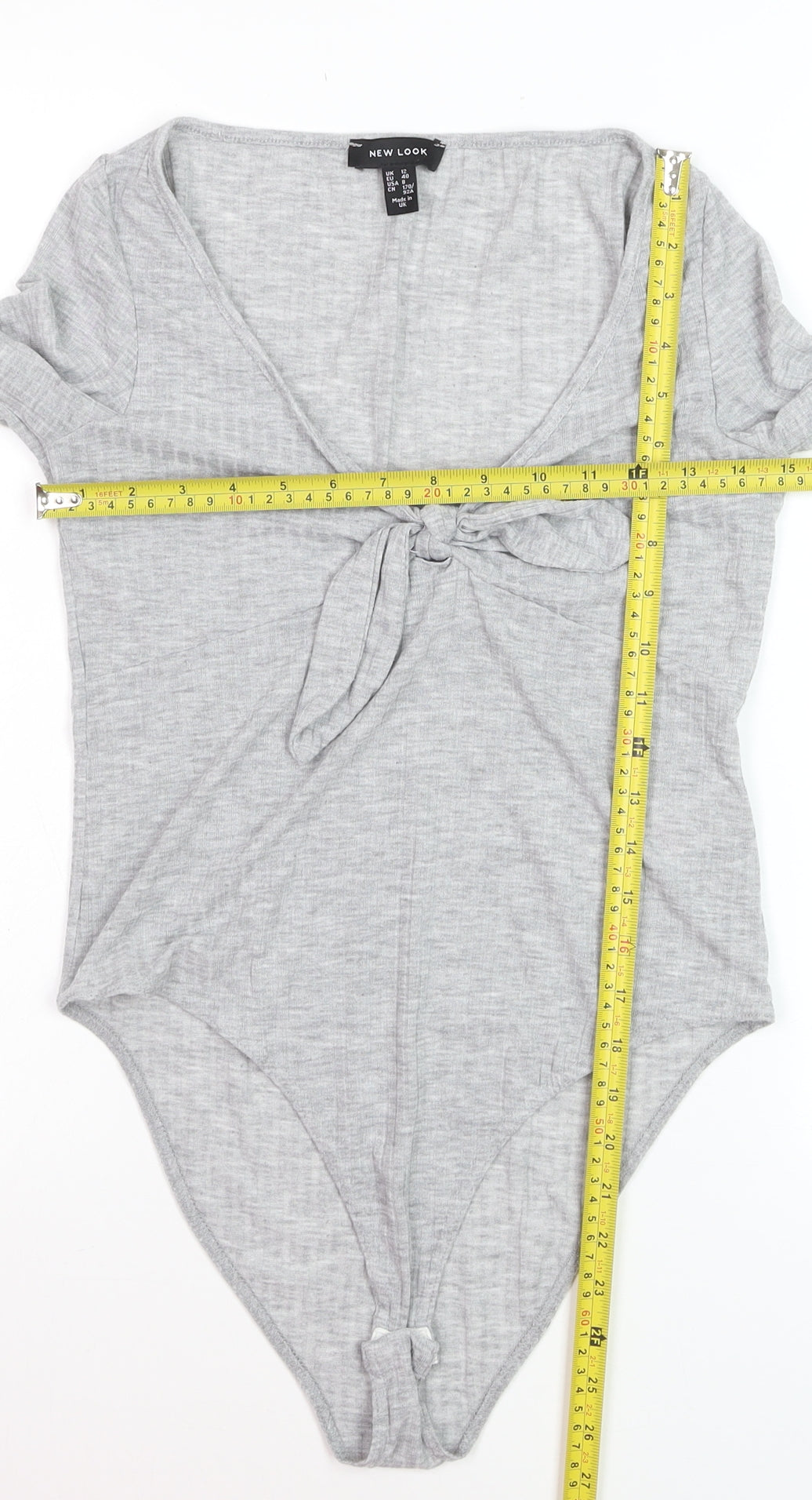 New Look Women Grey Long Sleeve Tie Front Bodysuit UK 12