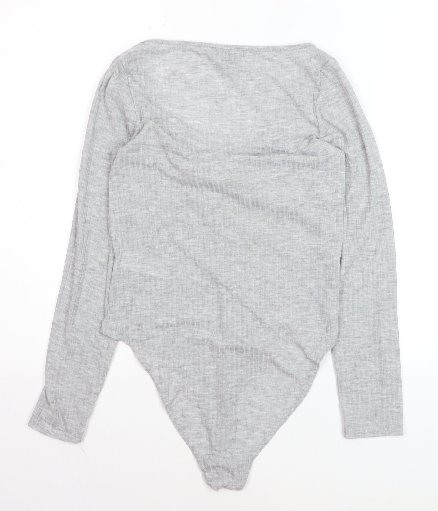 New Look Women Grey Long Sleeve Tie Front Bodysuit UK 12