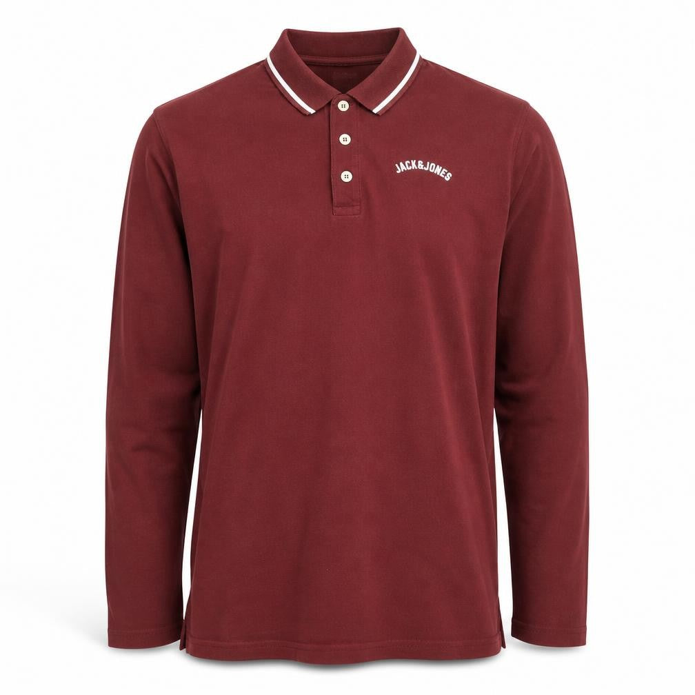 Jack & Jones Men's Maroon Long Sleeve Polo Shirt XL Cotton