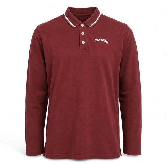 Jack & Jones Men's Maroon Long Sleeve Polo Shirt XL Cotton