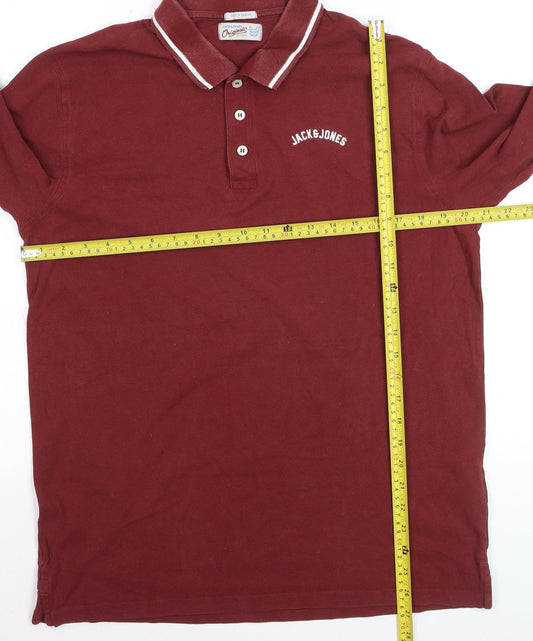 Jack & Jones Men's Maroon Long Sleeve Polo Shirt XL Cotton