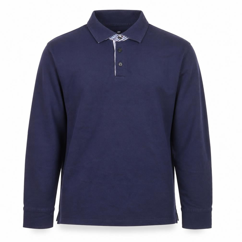 Marks and Spencer Blue Harbour Men's Blue Long Sleeve Cotton Polo Shirt Size S