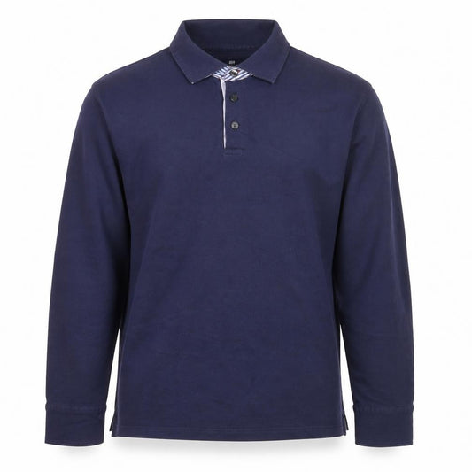 Marks and Spencer Blue Harbour Men's Blue Long Sleeve Cotton Polo Shirt Size S