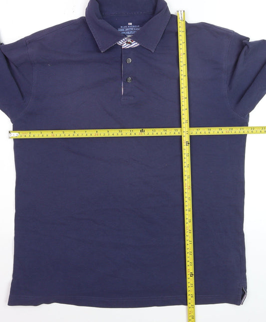 Marks and Spencer Blue Harbour Men's Blue Long Sleeve Cotton Polo Shirt Size S