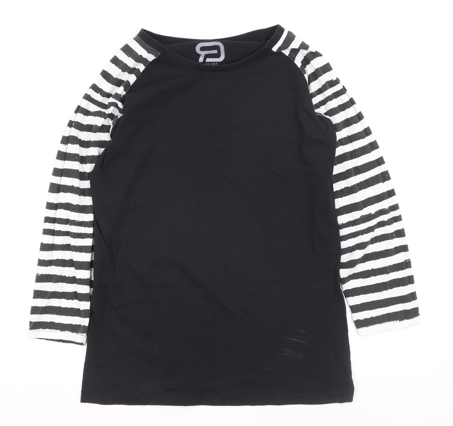 EMP Women Black Striped Raglan 3/4 Sleeve Cotton T-Shirt Size L