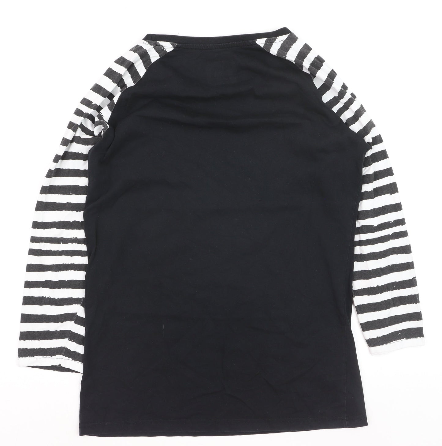 EMP Women Black Striped Raglan 3/4 Sleeve Cotton T-Shirt Size L