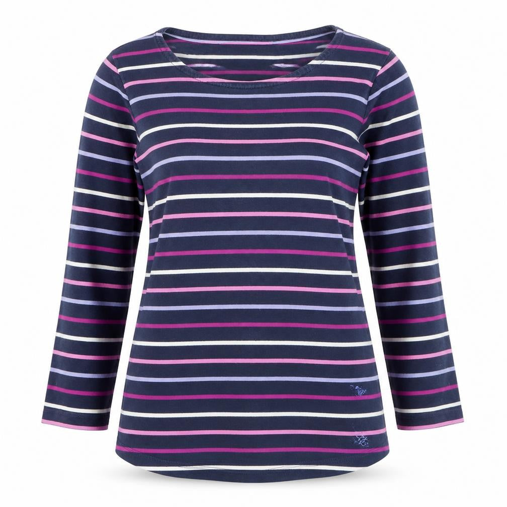 Crew Clothing Company Women's Multicoloured Striped Cotton Jersey 3/4 Sleeve T-Shirt Size 10