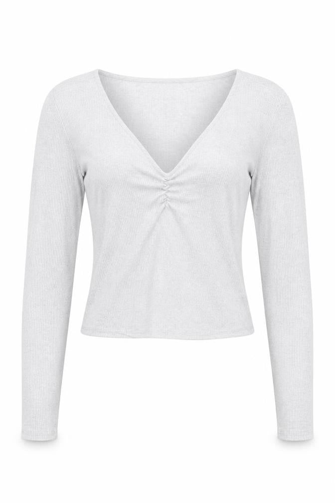 New Look Women’s Grey V-Neck Cropped Long Sleeve Top Size 10