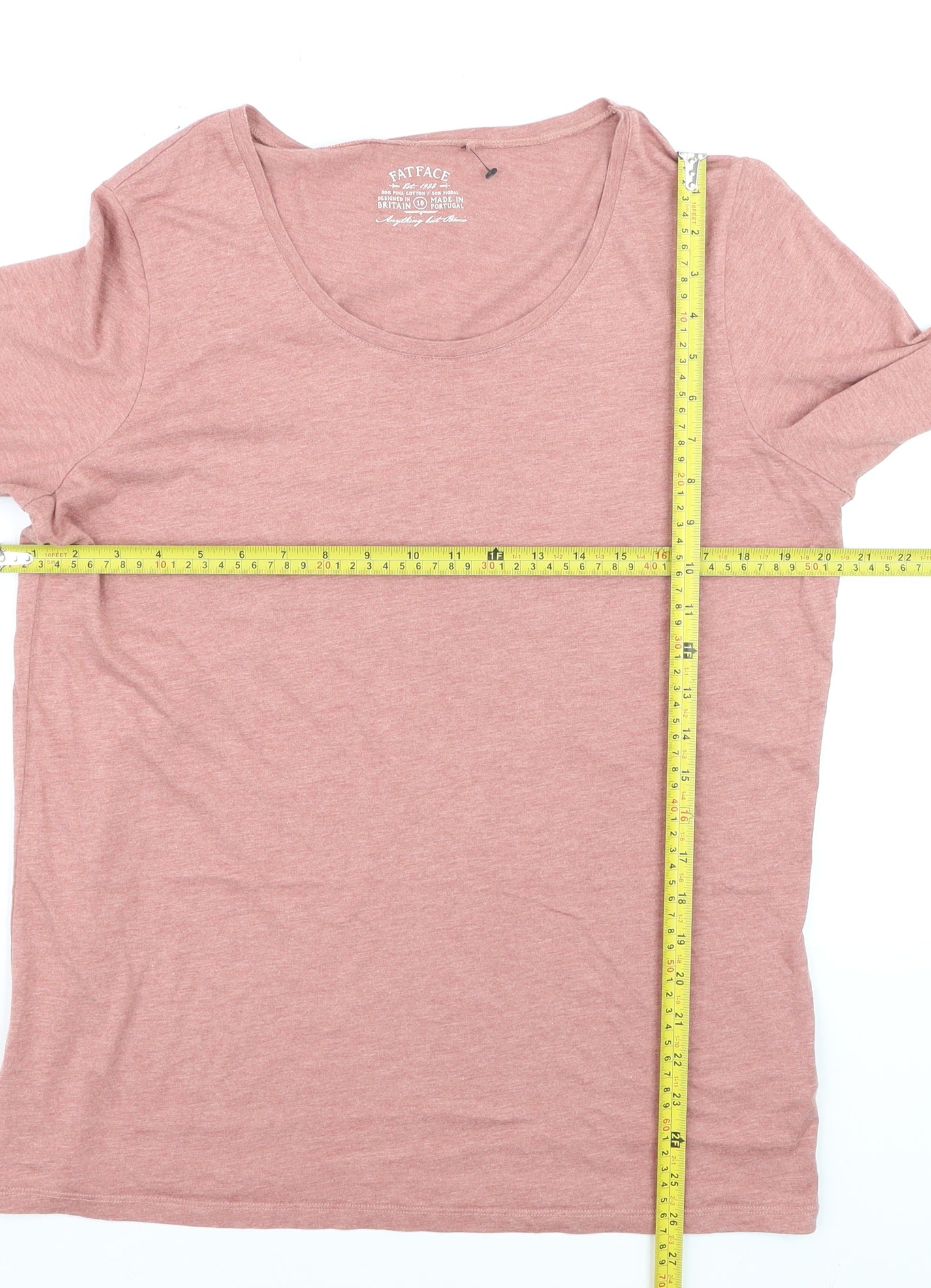 FatFace Women’s Pink 3/4 Sleeve Basic Scoop Neck T-Shirt Size 18