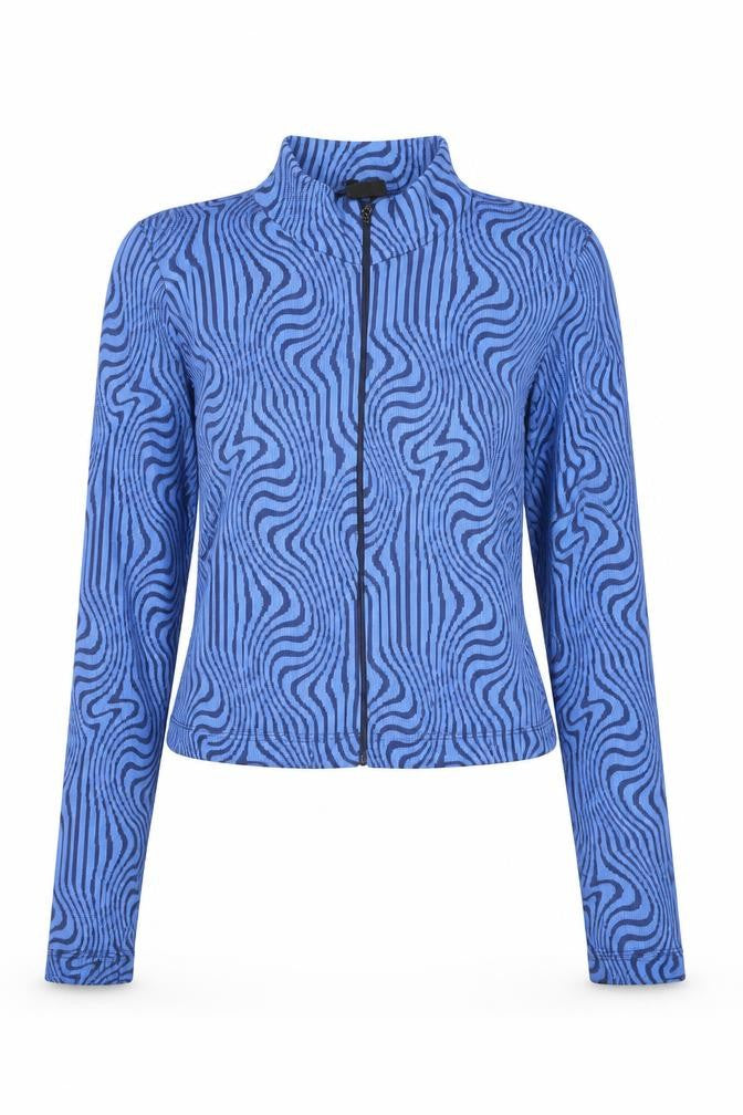 Urban Outfitters Women’s Blue Geometric Cropped Long Sleeve Zip Top S
