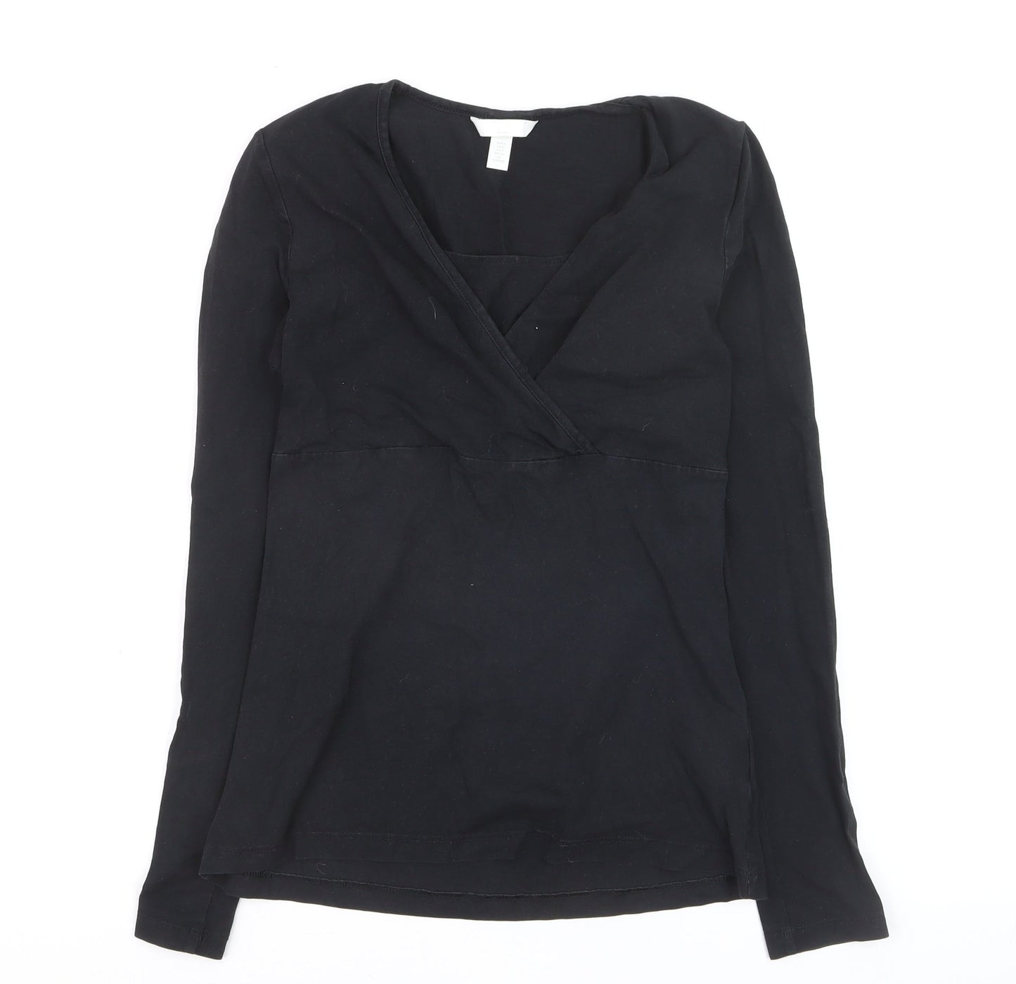H&M Maternity Black Wrap Jersey Long Sleeve V-Neck Blouse Size 8