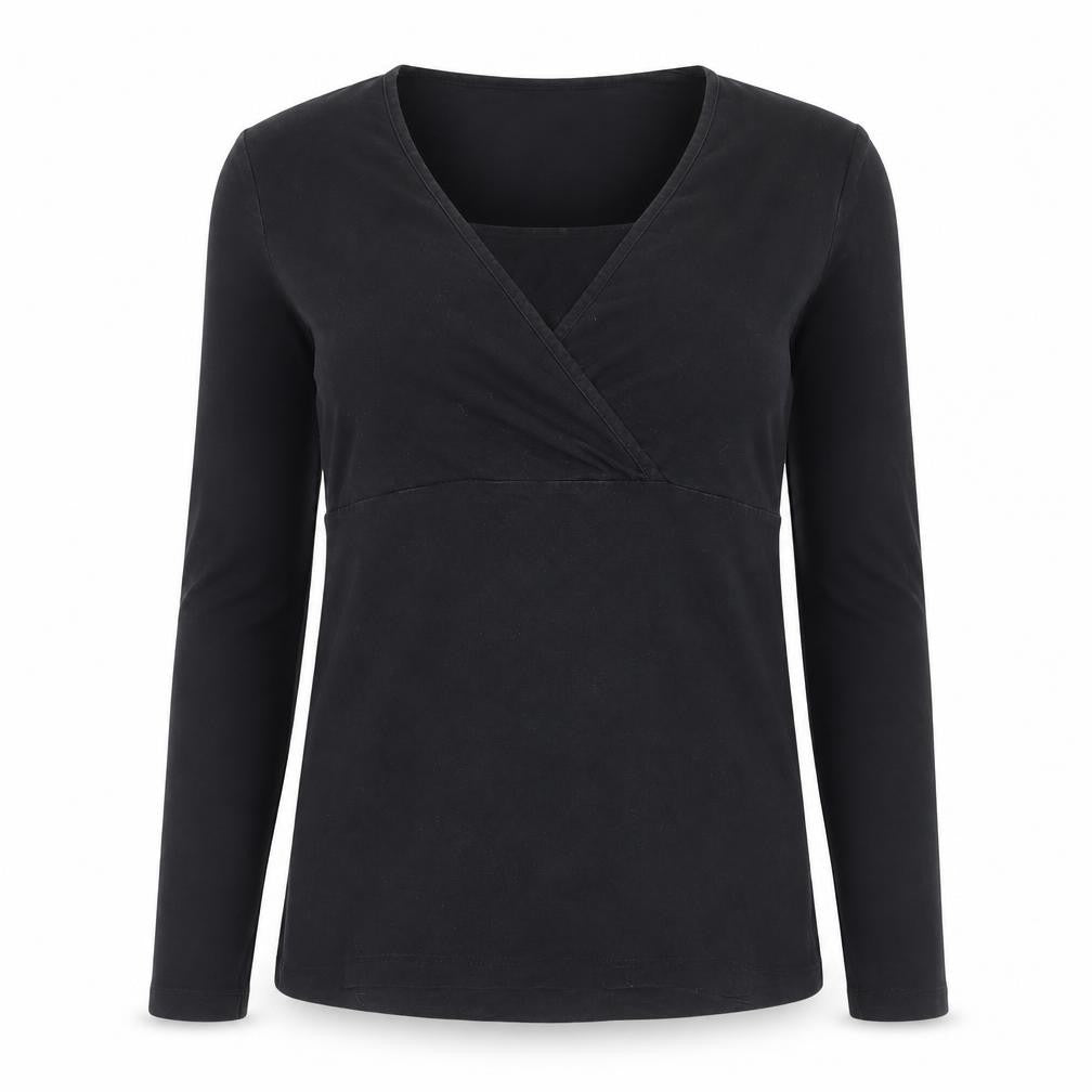 H&M Maternity Black Wrap Jersey Long Sleeve V-Neck Blouse Size 8