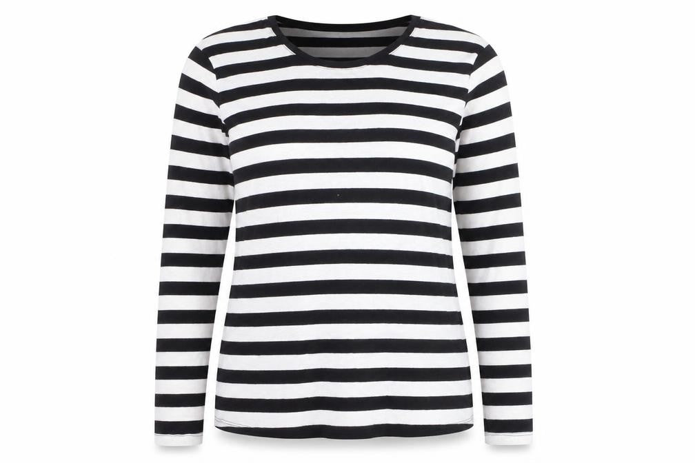 Capsule Women Black White Striped Long Sleeve Cotton T-Shirt Size M