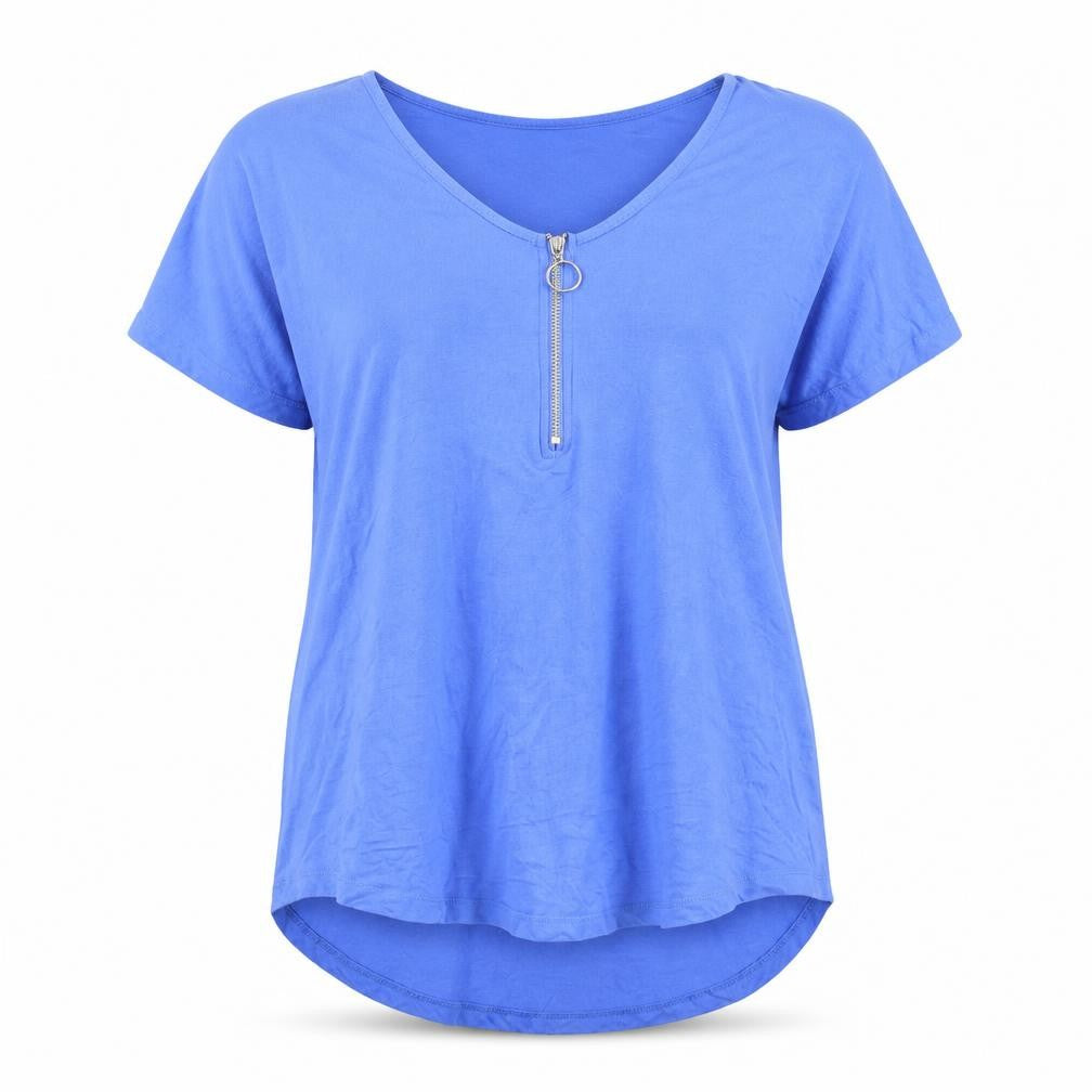 Peacocks Women Blue Size 14 Zip Front Viscose T-Shirt