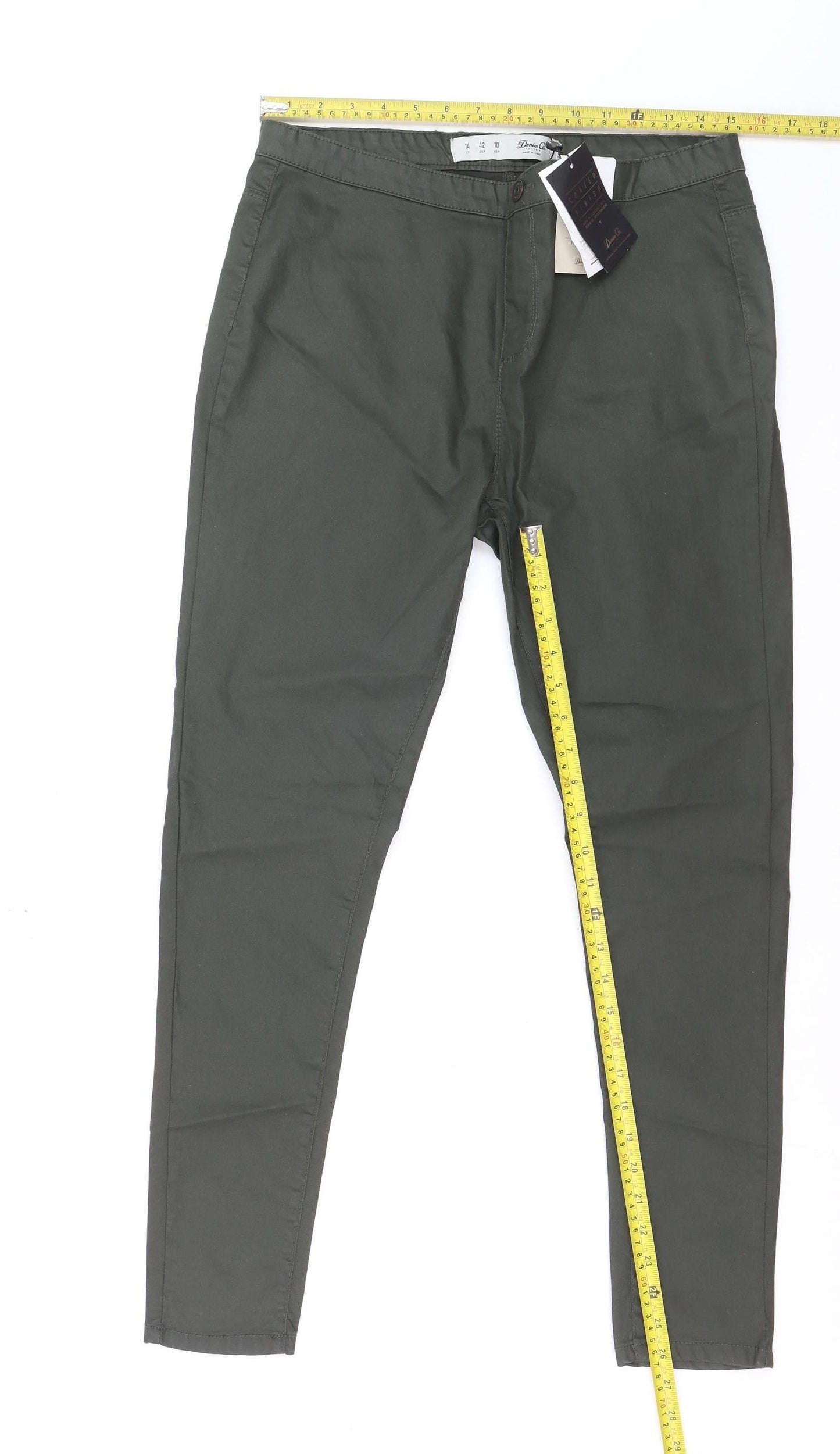 Denim Co. Women's Green Size 14 Chino Slim Trousers