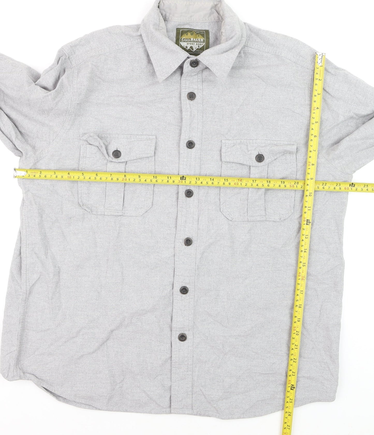 Eddie Bauer Men’s Grey Cotton Flannel Button-Up Shirt L