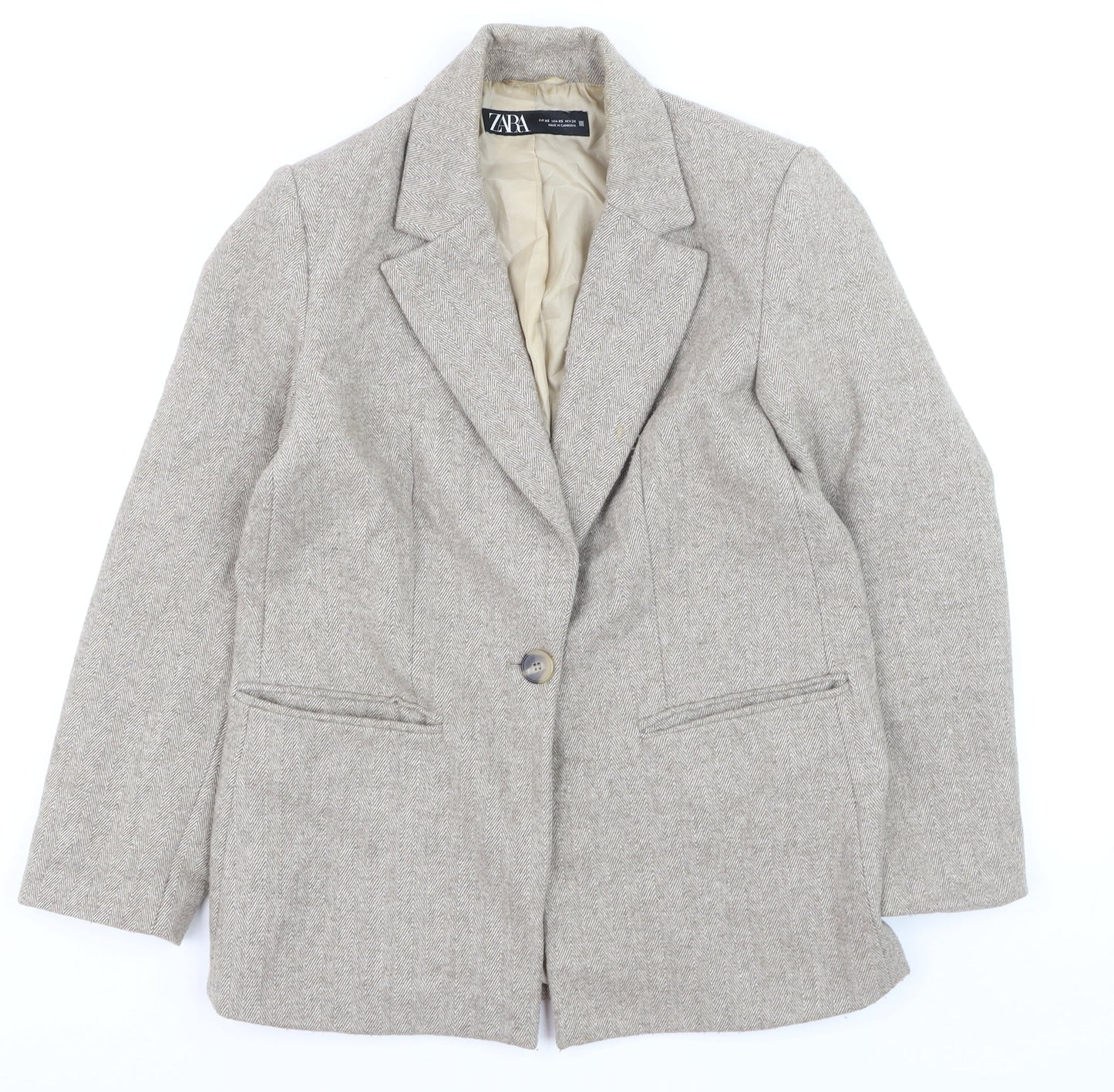 Zara Women Beige Wool Blend Single-Breasted Blazer XS