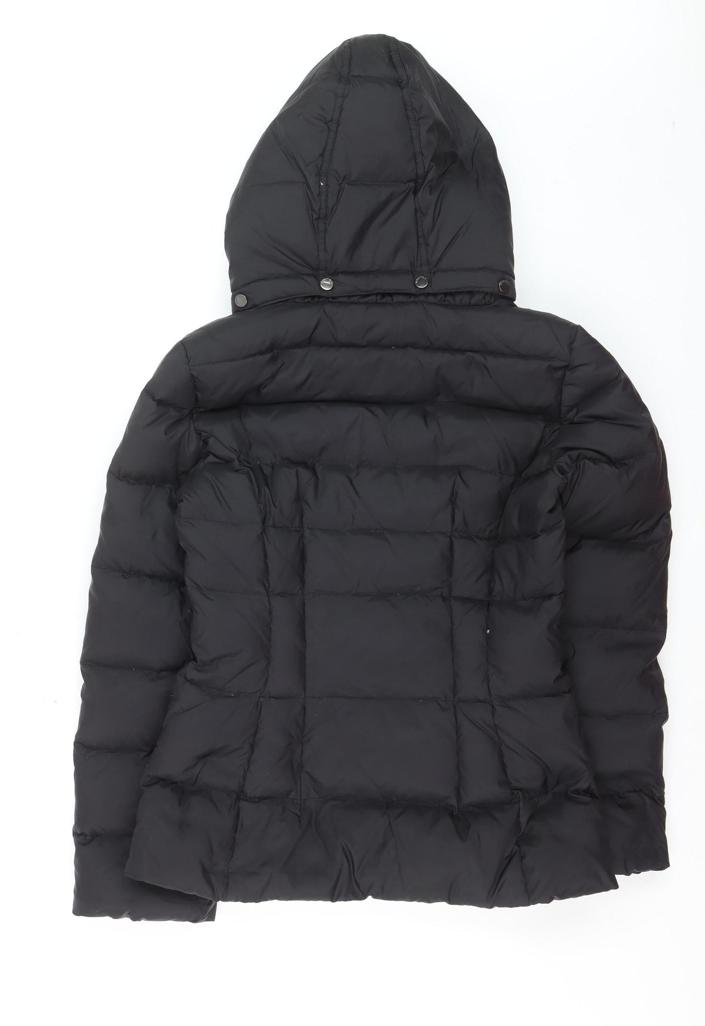 Benetton Women's Black Down Puffer Jacket Size 16 Hooded Mid-Length