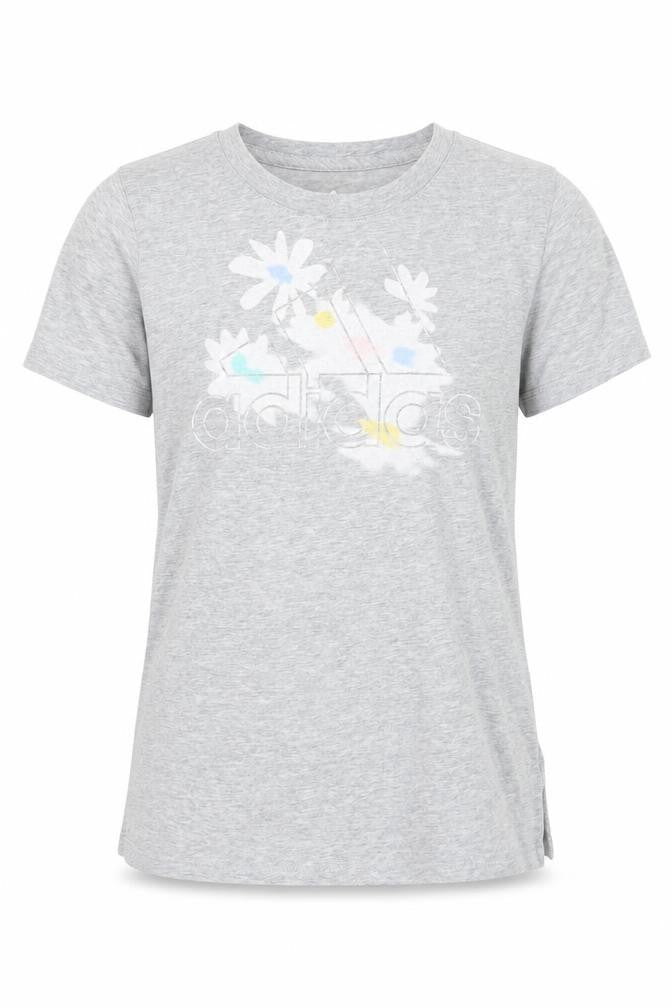 Adidas Girls Grey Graphic Logo T-Shirt Age 18 Years Regular Fit Cotton Blend