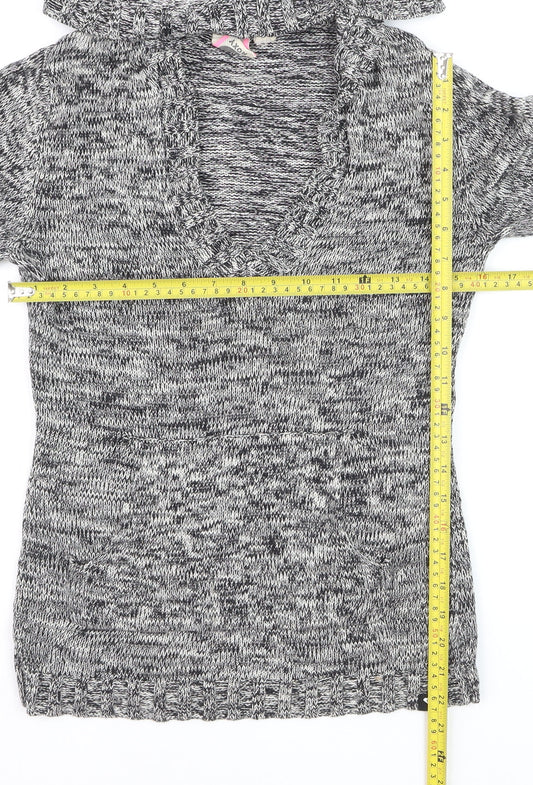 Roxy Women Grey Knit Hooded Pullover Jumper Size M