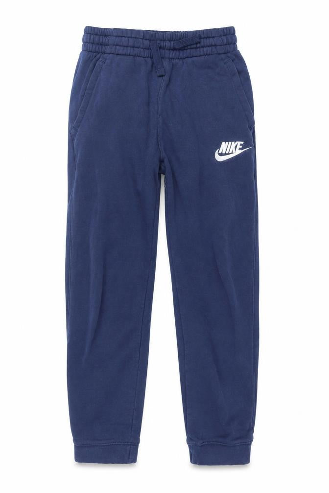 Front view of Nike boys’ blue jogger trousers 12-13 years elastic waist fleece activewear