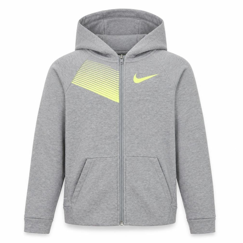 Front view of Nike boys’ grey full zip dri-fit hoodie xl - athletic sportswear