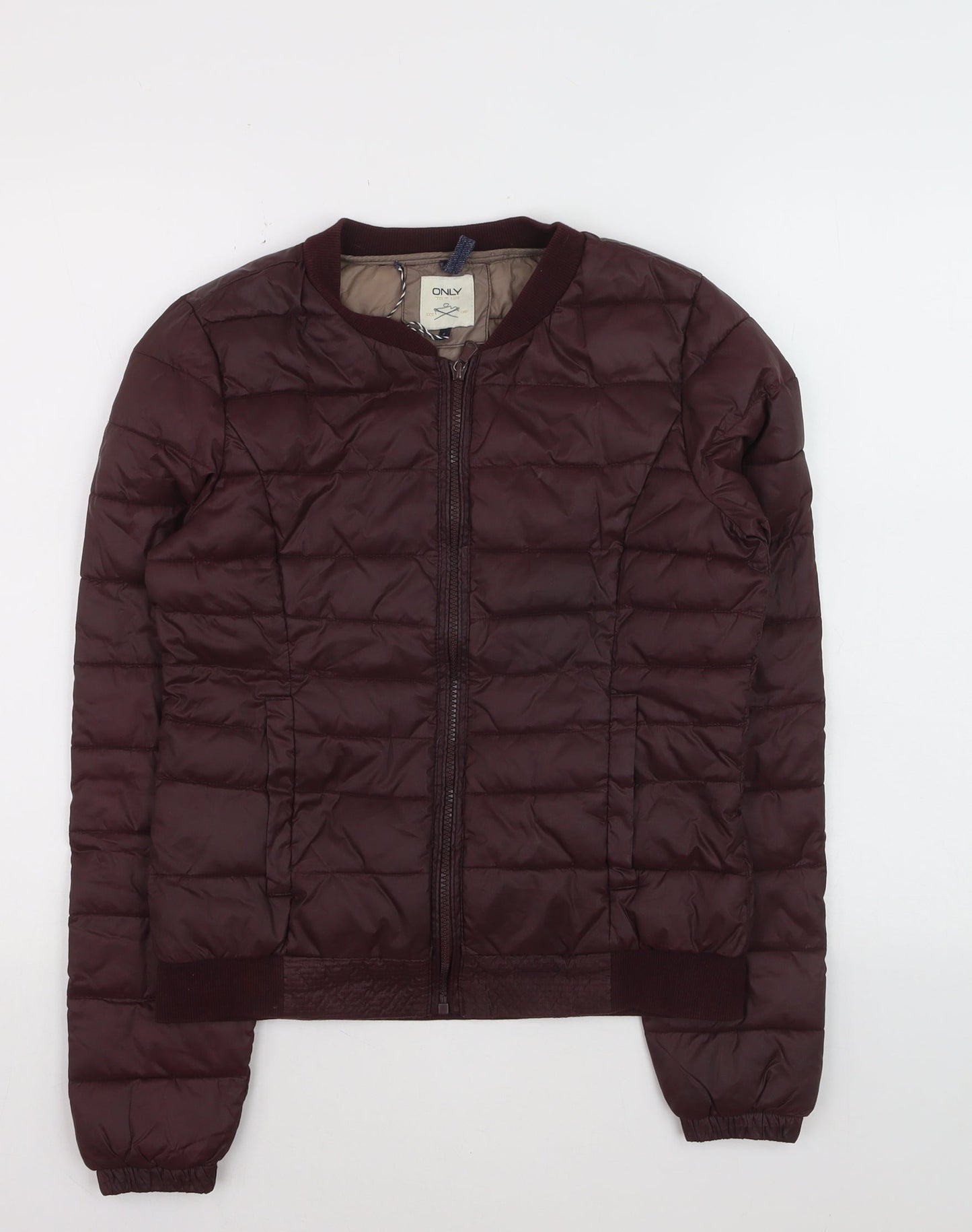 ONLY Women’s Brown Quilted Puffer Jacket Size 10 Lightweight Zip