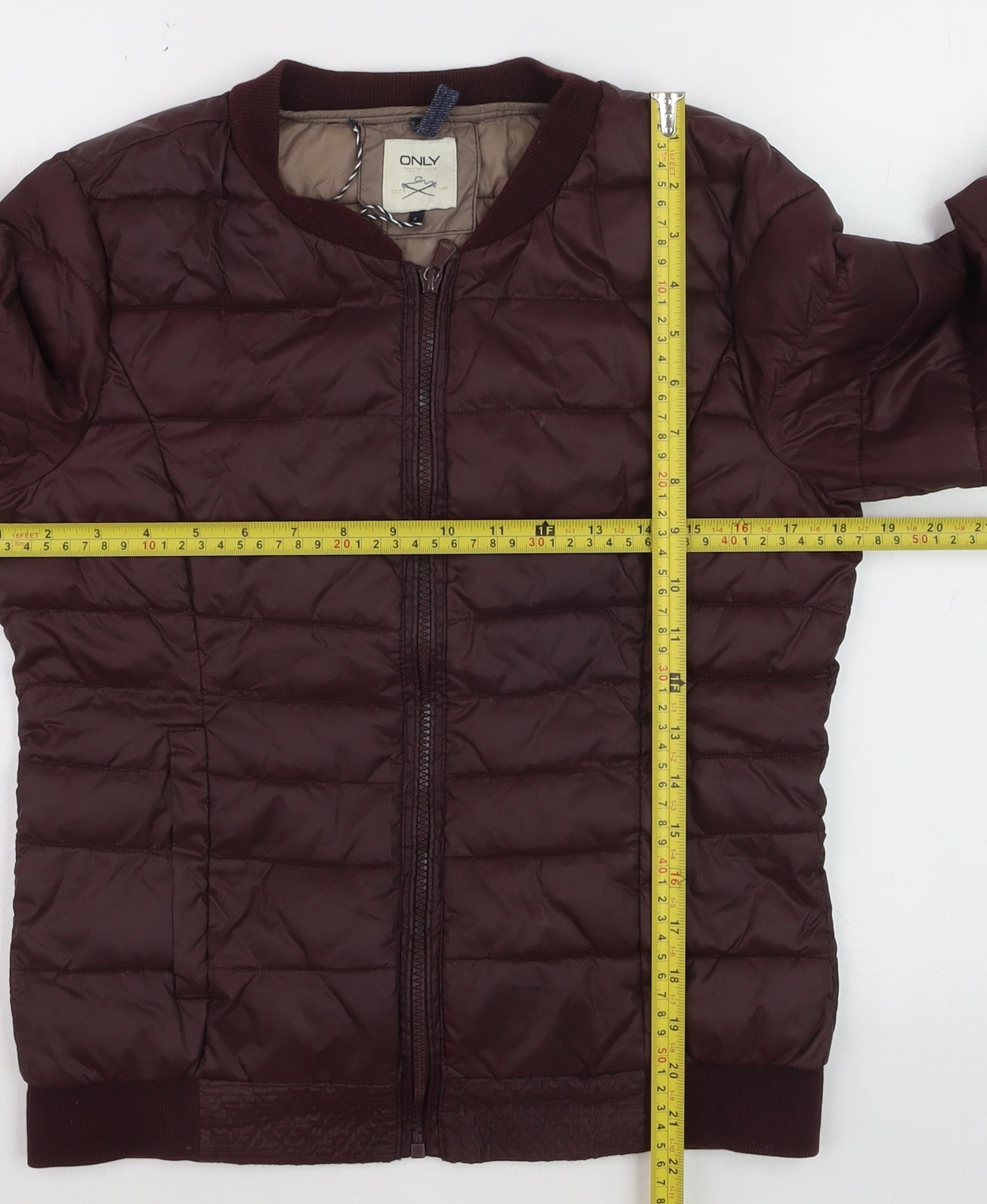 ONLY Women’s Brown Quilted Puffer Jacket Size 10 Lightweight Zip