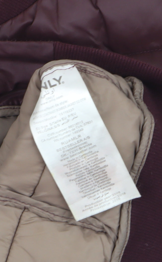 ONLY Women’s Brown Quilted Puffer Jacket Size 10 Lightweight Zip
